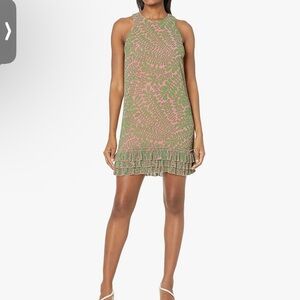 Trina Turk Green and Pink Patterned Mini Dress